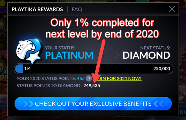 Playtika Platinum Level Status Screen