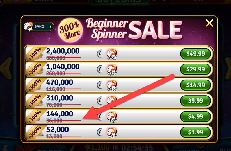 coin packages sales screen