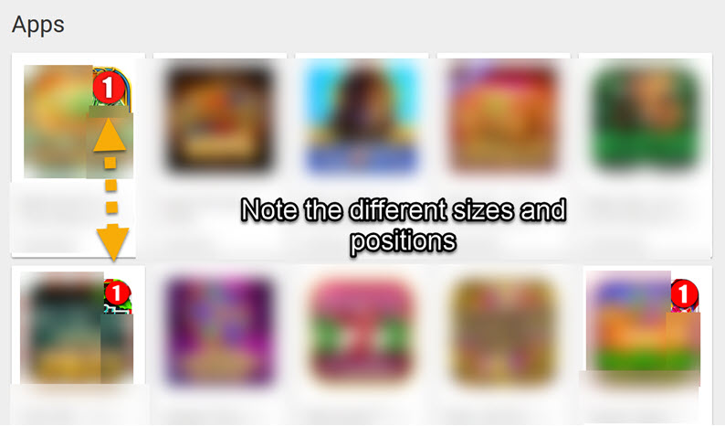 different sizes and position of the red circle