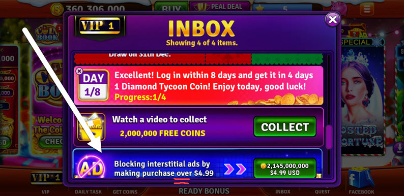 inbox message about removing ads