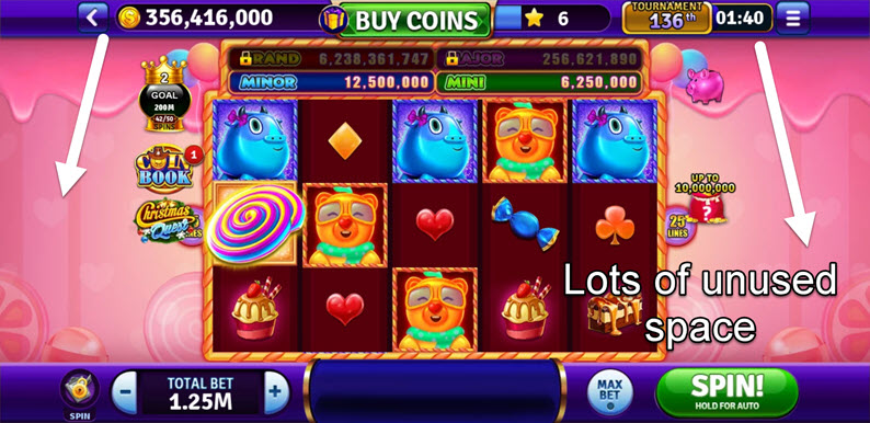 slot screen layout with white space