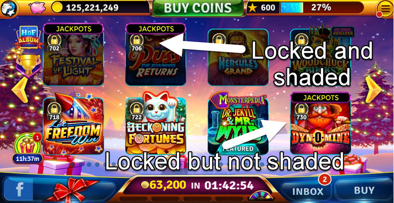view of locked slots on House of Fun