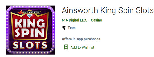 ainsworth king spin slots listing on google play