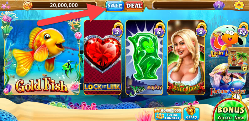 Sale button on Gold Fish casino app